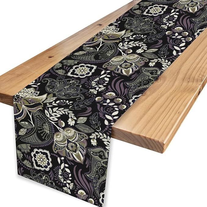 Retro Paisley Table Runner, Rustic Traditional Farmhouse Boho Floral Print Linen Coffee Table Center Decor for Family Kitchen Farmhouse Holiday Party Table Decorations Indoor Outdoor 13x90 inch