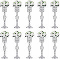 Set of 10 Metal Diamond Crystal Wedding Centerpiece Vases for Tables, 24in Silver Versatile Tall Flower Holders Centerpiece Flower Stands for Wedding Party Reception Home Décor