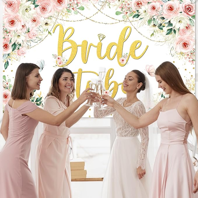 Mocsicka Bridal Shower Backdrop Pink Floral Bride to Be Banner Pink Engagement Bachelorette Party Decorations Photo Booth Props