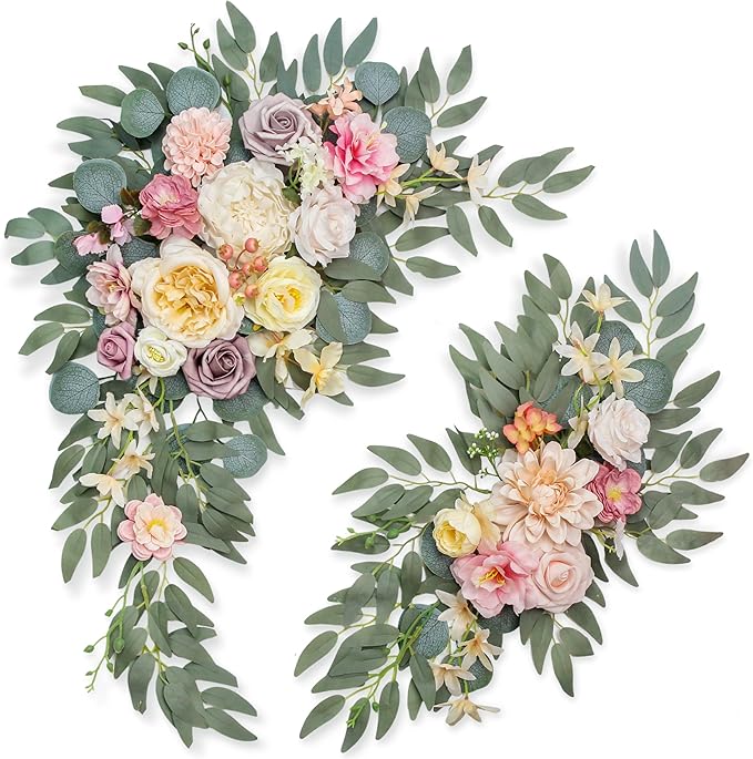 Faux Flowers Wedding Arch Flowers Kit(Pack of 2) for Wedding Decor Ceremony and Reception Backdrop Decoration (Dark Pink)