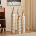 Floor Vases, Tall Home Decor Metal Vase Set of 3 Large Glazed Decorative Vases for Wedding Decor, Elegant Modern Flower Holder for Living Room, Entryway, Hallway, Dining Room