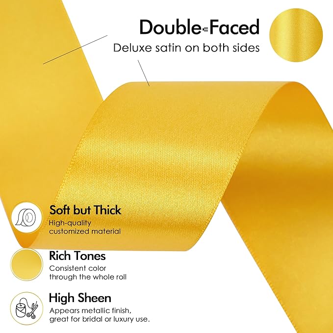 MEEDEE Satin Ribbon - 1.5 inch Yellow Double Faced Satin Ribbon, 50 Yards for Christmas, Thanksgiving, Weddings, Crafts, Flower Bouquets