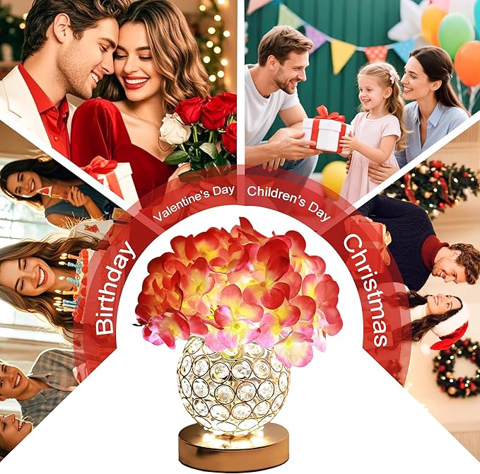Artificial Hydrangea Flower Lamp with Remote Control, 3 Color Dimmable Night Light, Ideal Home Decor for Bedroom Living Room Wedding Coffee, Gifts for Women Friend Wife on Christmas Birthday