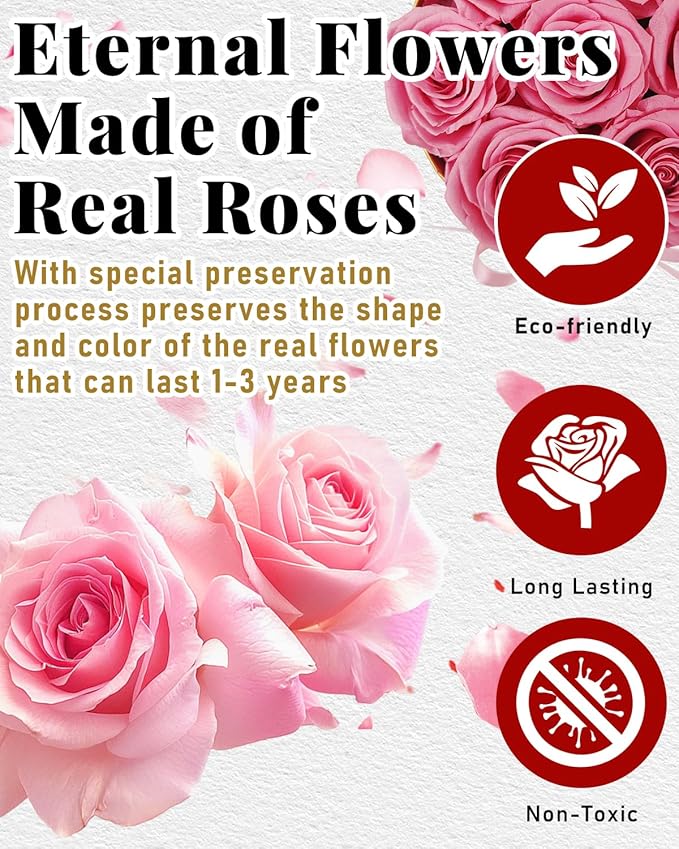Preserved Roses in a Box, Forever Real Rose Preserved Flowers for Delivery, Eternal Rose Last 2-3 Years, Anniversary Birthday Roses Forever Gifts for Women Mothers, Wife, Her, Mom
