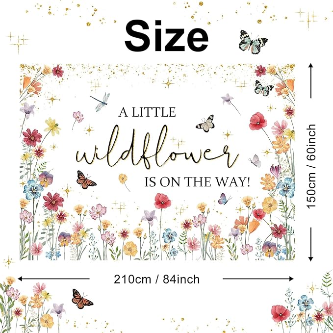 Avezano Wildflower Baby Shower Decorations A Little Wildflower is On The Way Baby Shower Backdrop Floral Theme Baby Girls' New Born Photoshoot Background Banner (7x5ft(84x60in))