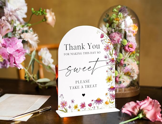 Please Take A Treat Dessert Table Sign, Wild Flower Arch Acrylic Wedding Signs for Reception, Floral Bridal Shower Engagement Party Decor for Baby In Bloom Baby Shower Decorations