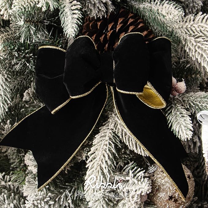 Ribbli Black Velvet Wired Ribbon 4 Inch Luxury Matte Velvet Christmas Ribbon for Gift Wrapping Christmas Tree Decoration Crafts Wreaths Supplies - 10 Yards