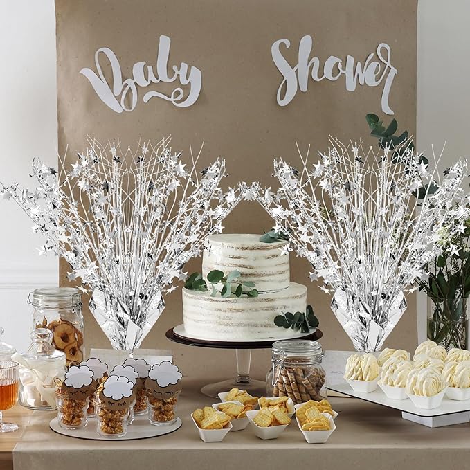 Crowye 3 Pieces Metallic Foil Spray Centerpiece Christmas Party Star Table Decoration Burst Centerpieces Fall Table Decor for Birthday New Year 2026 Party Holiday(Silver)