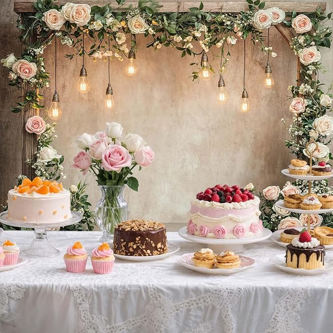 6x6ft Country Wedding Photography Backdrop Floral Rustic Roses Farmhouse Wooden Door Backdrop Pink Flower Birthday Baby Shower Wedding Bridal Party Banner Photo Booth Props Anniversary Background
