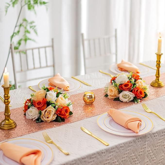 Flower Centerpieces for Wedding Tables: Wedding Table Decorations Orange Flower Balls Centerpieces for Engagement Cerebration Party Center Pieces 2 Packs