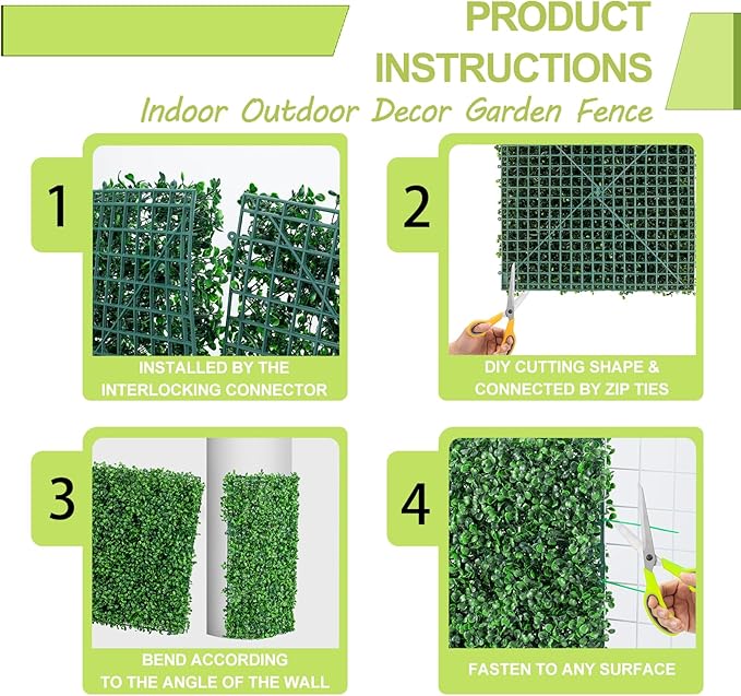 AOKIE 20"X20" Artificial Grass Wall, 24Pcs Boxwood Hedge Wall Panels UV-Anti Grass Backdrop Wall Decor, Greenery Privacy Hedge Screen for Indoor Outdoor Patio Balcony, Party Garden Fence Decor