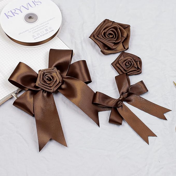Brown Satin Ribbon, Double Faced 7/8 Inch X 50 Yards Brown Ribbon, Premium Satin Ribbon for Gift Wrapping, Crafts, Hair Bow Making, Sewing, Flower Bouquet, Wedding Party Decor