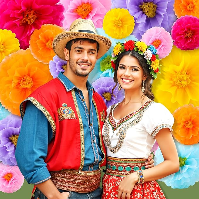 18 Pcs Large Tissue Paper Flowers Set 23.6"/11.8"/9.8" Giant Fiesta Mexican Paper Wall Flower for Carnival Wedding Birthday Bridal Shower Party Backdrops Centerpieces(Multicolor)