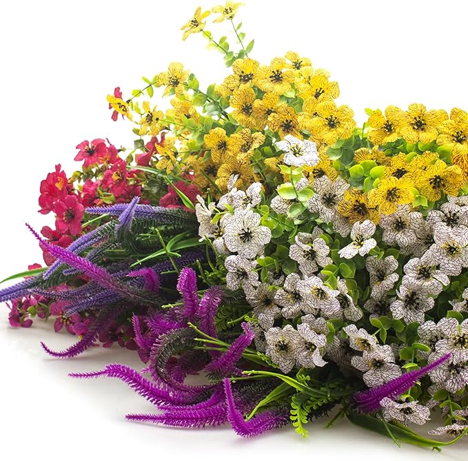20 Packs Artificial Flowers Outdoor UV Resistant Fake Plants for Garden Patio Decor - Realistic Greenery for Hanging Planter Porch Window Home Wedding Spring Summer Decor