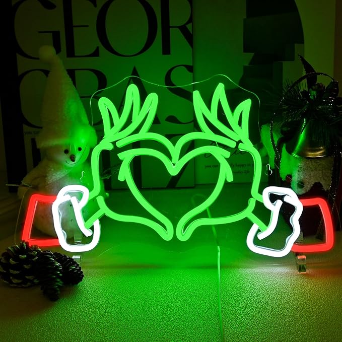 Merry Grinchmas Neon Sign Grinch Green Hands Neon Light Grinch Ornament Wall Decor Christmas Grinch Outdoor Decor Holiday Grinchy Gift for kids