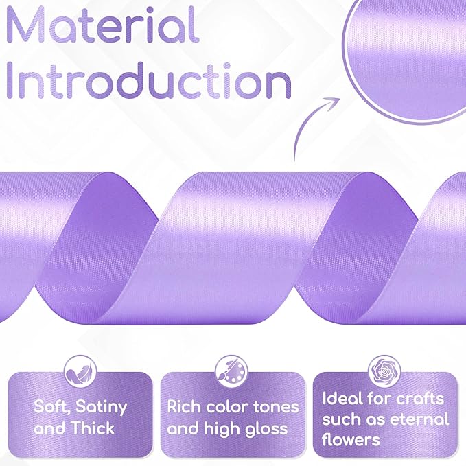 Coral Purple Ribbon 2 Inch, 60 Yards Lavender Purple Satin Ribbon for Flower Bouquet, Crafts, Gift Wrapping, Handmade Roses, Hair, Wedding and Festival