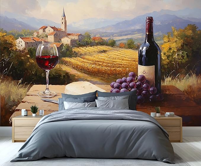 KIREUPA Tuscany Vineyard Wall Mural, Countryside Winery Scene 3d Wall Murals, Italian Rural Landscape Wallpaper Mural, for Living Room Bedroom Large Wallpaper Indoor Decor 118" W x 82.6 "H