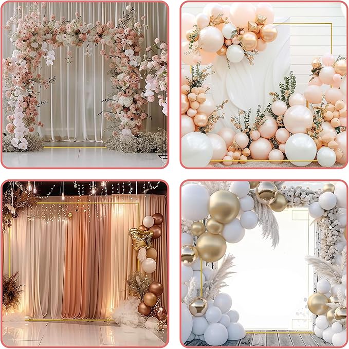 Xizlapu 6.6FTx6.6FT Wedding Arch Backdrop Stand Square Gold Metal Balloon Arch Frame for Ceremony Anniversary Garden Arbor Outdoor Baby Shower Photo Booth Photo Booth Background