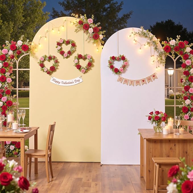 White Beige Arch Backdrop Cover Set of 2-7.2ft 6ft Wedding Arch Covers-Wrinkle Free Stretchy Spandex Fitted Chiara Arch Stand Cover for Birthday Party Baby Shower Photo Photography