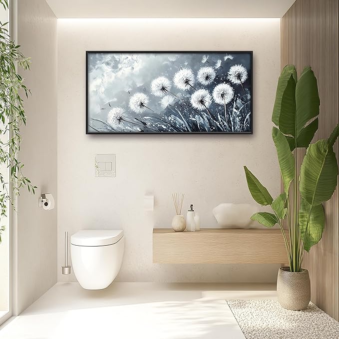 Rustic Dandelion Large Wall Art Framed Wall Decor for Living Room Farmhouse Floral Pictures Oversized Canvas Print Painting Modern Extra Large Framed Artwork for Bedroom Office 60"x30"