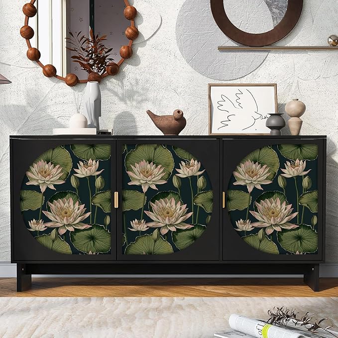 Orainege Vintage Floral Peel and Stick Wallpaper Floral Contact Paper 16.9"x196.8" Lotus Leaf Wallpaper Peel and Stick Self Adhesive Wall Paper for Bedroom Bathroom Covering Wall Decorative