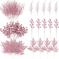 75 Pcs Christmas Glitter Branches 3 Styles Artificial Christmas Picks Berries Stems Pine Needles Floral Twig Spray for Xmas Tree Ornaments DIY Wreath Garland(Pink)