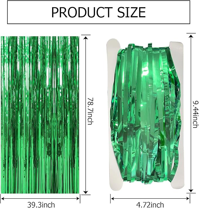 3 Pack Green Backdrop Tinsel Curtain Party Streamers Jungle Party Decorations Foil Fringe Green Backdrop for Birthday Christmas Dinosaur Animal St Patrick's Day Football Party Decorations