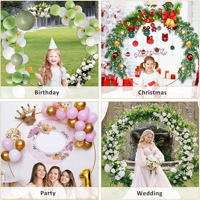 7.2Ft Round Balloon Arch Stand Kit Wedding Arches for Ceremony Circle Backdrop Stand for Parties Wedding Birthday Decoration with Two Water Bags (7.2FT Gold)
