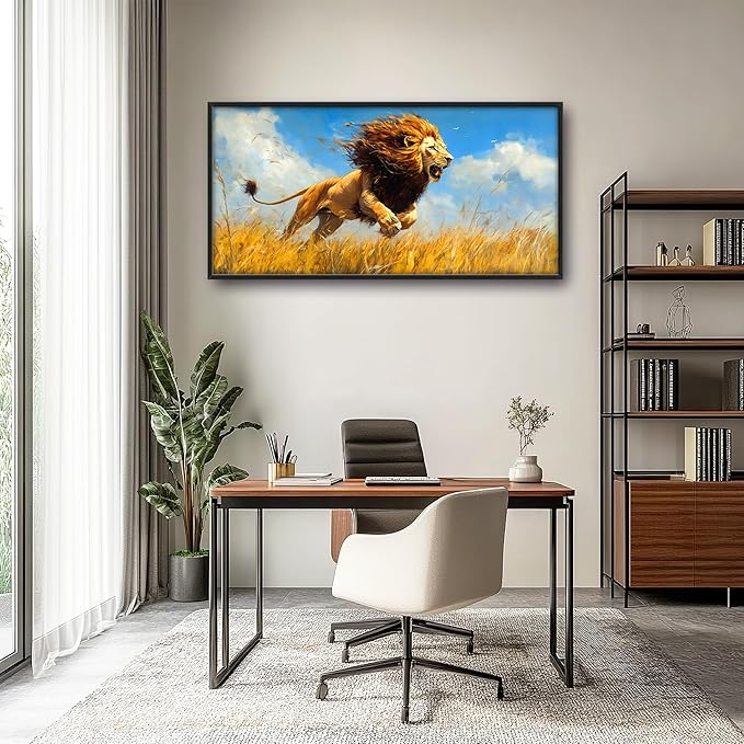 Lion Large Decor Wall Art Framed Pictures for Living Room, Animal Oversized Canvas Print Painting Modern Extra Large Framed Artwork for Bedroom Office Home Decor 60"x30"
