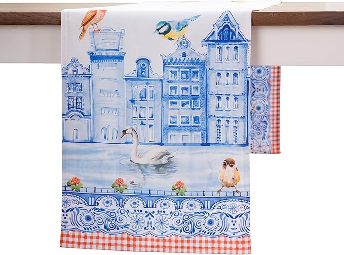 Maison d'Hermine Table runner 100% Cotton DoubleLayer TableRunners 108 inches long Decorative for Home Kitchen Dining Party Baby Shower Wedding Bridal Shower SpringSummer(Amsterdam Canals,14.50"x108")