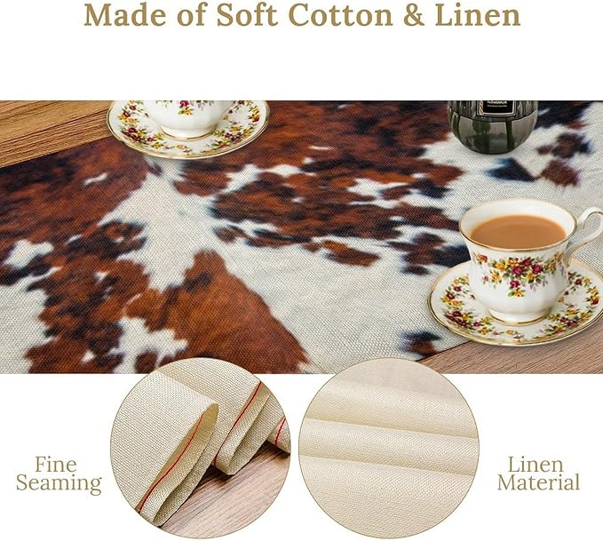 Cow Print Table Runner, Cowhide Print Western Style Table Runner Country Farmhouse Cottage Cow Patten Table Decoration for Home Kitchen Dining, 13x36 in