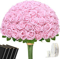 Waipfaru Pink Roses Artificial Flowers Bulk, Real Touch Velvet Roses with Wrapping Paper, 50 Pcs Fake Flowers for Wedding Centerpieces Bridal Bouquet Valentines Mothers Day Decor