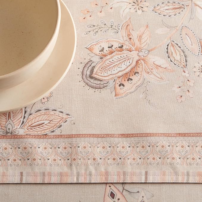 Maison d' Hermine Tablerunners 100% Combed Cotton Premium Decorative Tablerunner Table Cover, Dinner, Wedding & Dining, Society Florals, Double Layer - (14.50"x72")