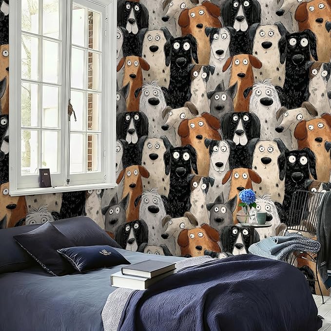 Cute Animal Peel and Stick Contact Paper Funny Modern Dog Funky Removable Wallpaper 17.7" x 118.11" Wall Paper Watercolor Self Adhesive for Classroom Bedroom Laundry Room Bathroom