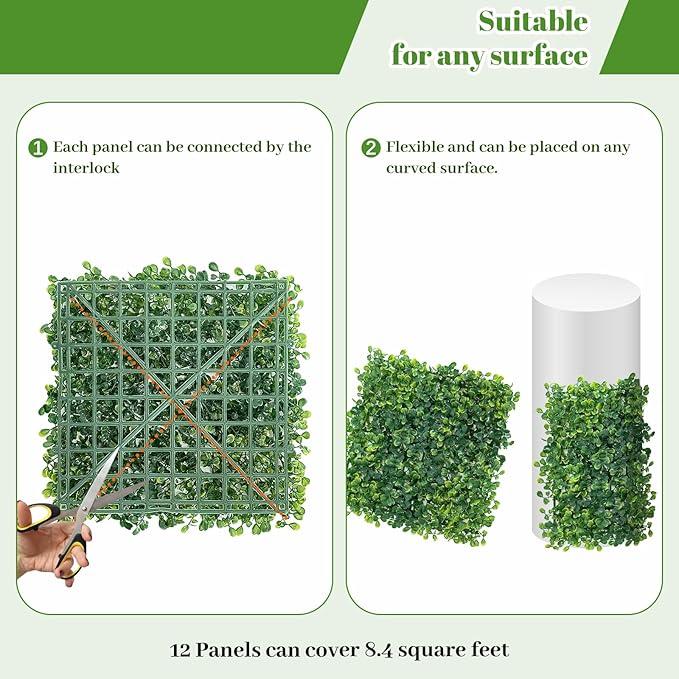 Grass Wall Panel Greenery Wall Artificial Grass Backdrop 10 * 10in 12Pcs Decorative Background Wall for Outdoor Interior Decor Hedge Wall for Garden Party Wedding Backdrop