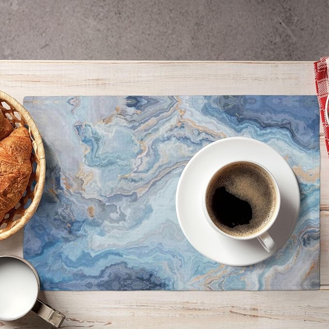 Placemats 4 pcs Marble Double-Layer Imitation Linen Place Mats Non-Slip Heat-Resistant Tablemats for Home Restaurant Hotel 18×12 Inch