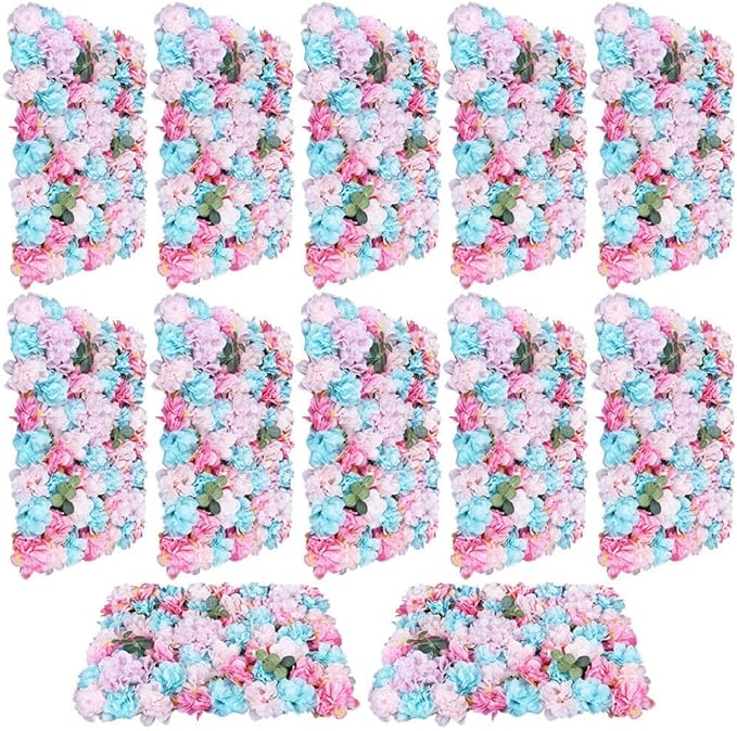CNCEST 12Pcs Flower Panels,15.7"x 23.6" Artificial Flower Wall Panel, Flower Backdrop Wall for Home Party Wedding Christmas Festival Photo Backgdrop Decor (Colorful-12pcs)