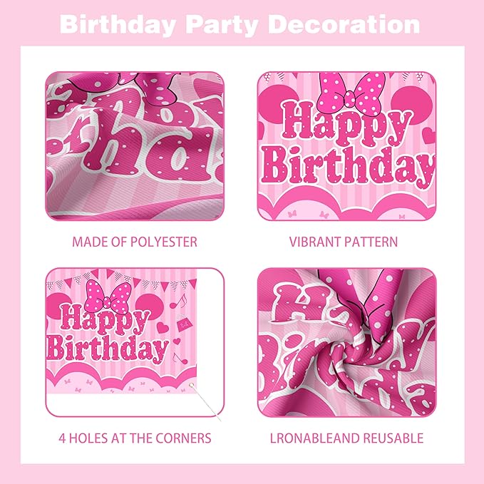 Pink Birthday Party Decorations For Girls,Happy Birthday Banner,Pink Balloon Arch Kit,Foil Balloons,Cake toppers