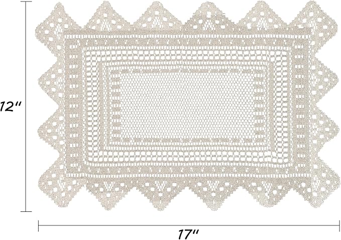 Jayla 2 Pcs Rectangle Lace Placemats for Tables Embroidered Lace Tablemats Vintage Crochet Floral Table Runner Vintage Wedding, Tea Party Decor,12x17 Inch