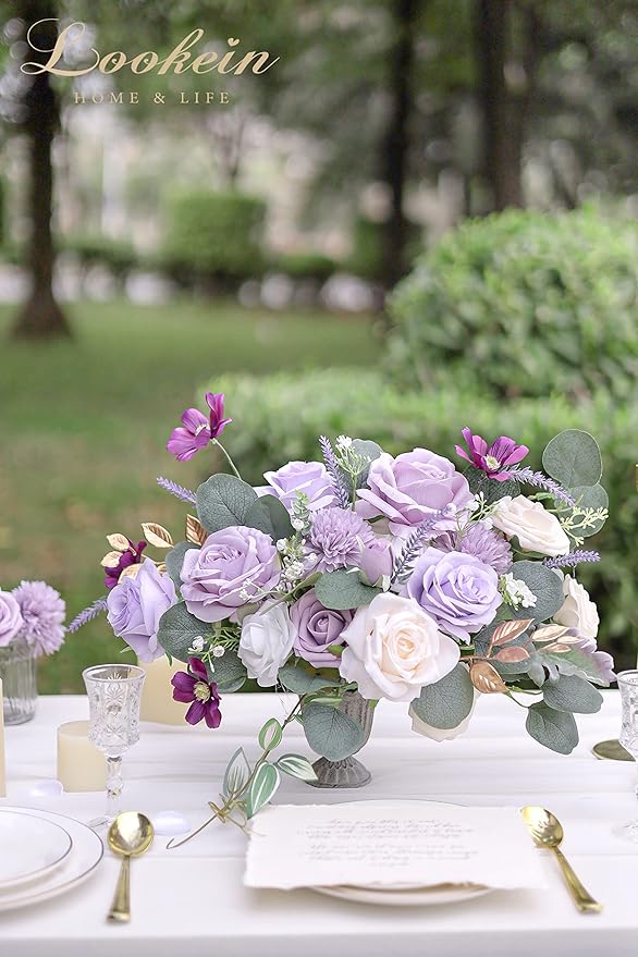 Lookein Artificial Flowers for DIY Wedding Decoration Bridal Bouquet Table Centerpieces Flower Garland Wreaths Aisle Arch Flower Decoration Home Decor, Romantic Lavender