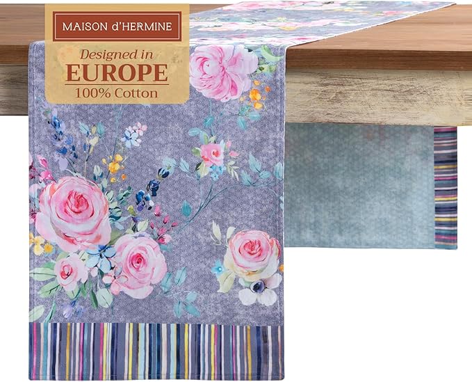 Maison d' Hermine Table Runner 100% Cotton Double Layer Table Runners 108 inches Long Decorative for Home Dining Party Wedding Bridal Shower Spring Summer (Sweet Rose Lavender - Lush, 14.50" x 108")