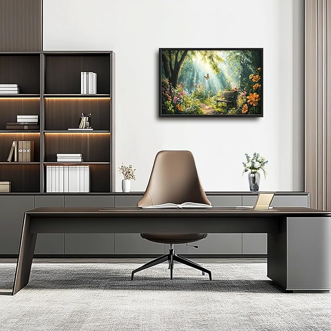 Green Forest Large Wall Art Garden Pictures Wall Decor Nature Sunlight Landscape Big Canvas Painting Prints Framed Artwork Home Decorations Above Bed for Bedroom Living Room Dining Room 36"x24"