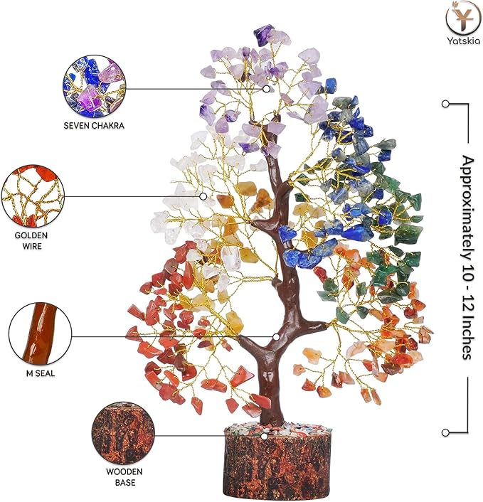 YATSKIA 7 Chakra Tree of Life, Crystals and Healing Stones, Birthday Gifts for Women - Crystal Tree for Positive Energy, Home Office Decor, Spiritual Gifts for Women