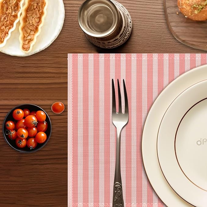 Pink Shabby Chic Floral Placemats Set of 6, Pink Rose Place Mats Washable Heat Resistant 12×18 Inch Linen Table Mats for Party Kitchen Dining, Vintage Outdoor Decor
