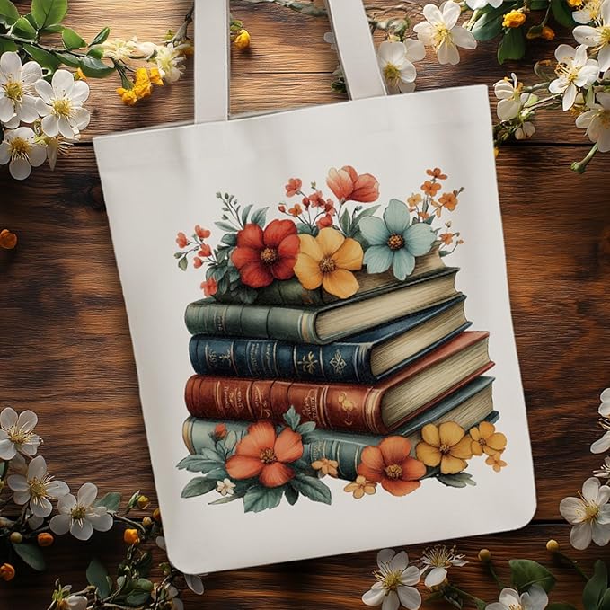 ANATTASOUL Canvas Tote Bag Flower Reusable Cotton Bag for Women, Durable Cloth Shoulder Bags with Zipper Pockets for Shopping, Vacation, Work, Gym