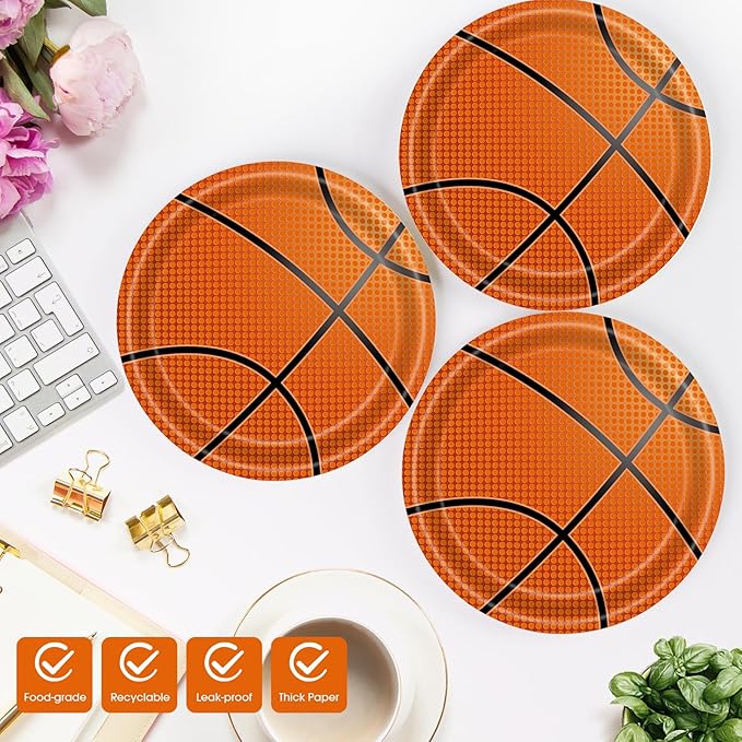 40 Pcs Basketball Plates and Napkins Party Supplies, Basketball Birthday Party Decorations Disposable Paper Plates and Napkins Tableware Set for Birthday Party Baby Shower Serves 20