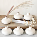 Carrot's Den - Set of 6 Nordic Minimalist White Ceramic Donut Bud Vases for Decor | Modern Boho Vases for Dry Flowers + House Plants | Wedding, Bookshelf, Home Decor, Coffee Table, Centerpiece (White)