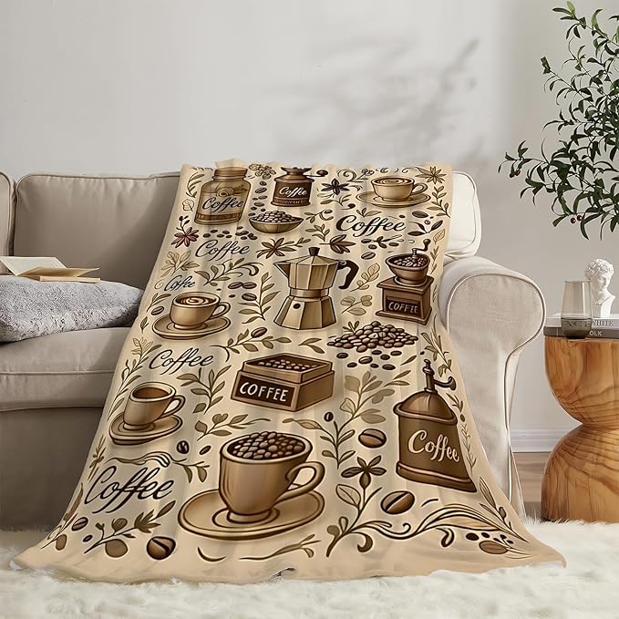 Coffee Blanket Cafe Throw Blanket Food Soft Cozy Fleece Fuzzy Stuffed Plush Flannel Gifts for Girls Women Boys Kids Adults 40''x50''