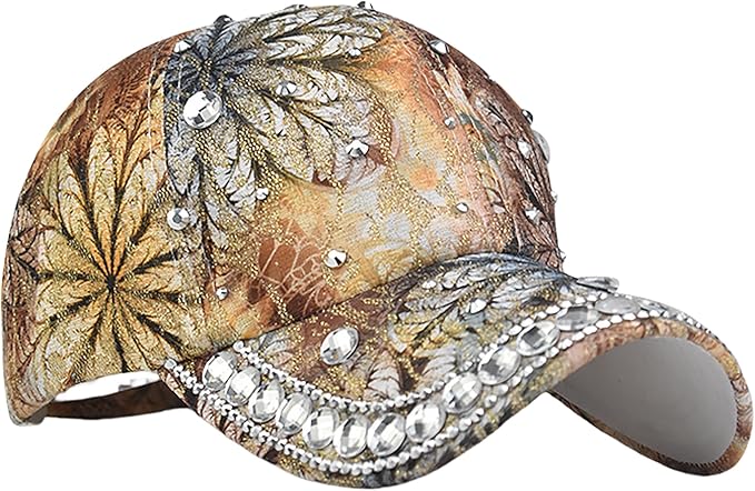 Bling Baseball Caps for Women, Rhinestone Summer Flower Baseball Hat, Adjustable Spring Fall Denim Sequin Jean Hat
