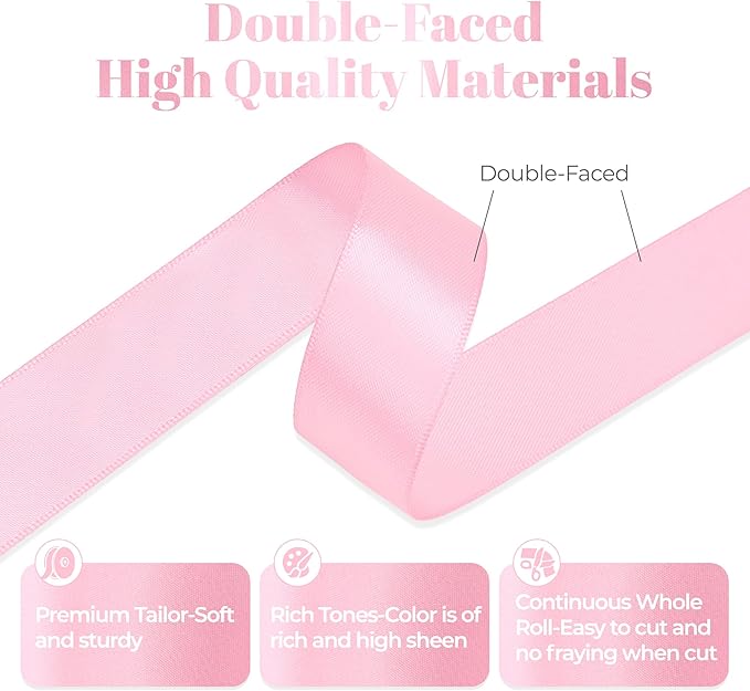 Pink Satin Ribbon, Double Faced 7/8 Inch X 25 Yards, Premium Satin Ribbon for Gift Wrapping, Crafts, Hair Bow Making, Sewing, Flower Bouquet, Wedding Party Decor